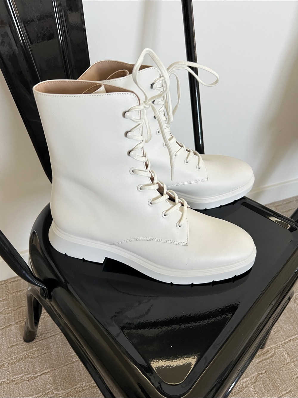 NEW Stuart Weitzman White Lace-Up Combat Boots